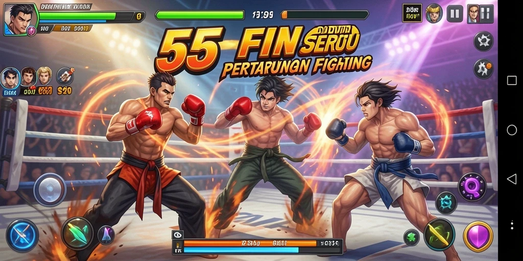 Screenshot menunjukkan aksi pertarungan seru dalam 55FIVE.