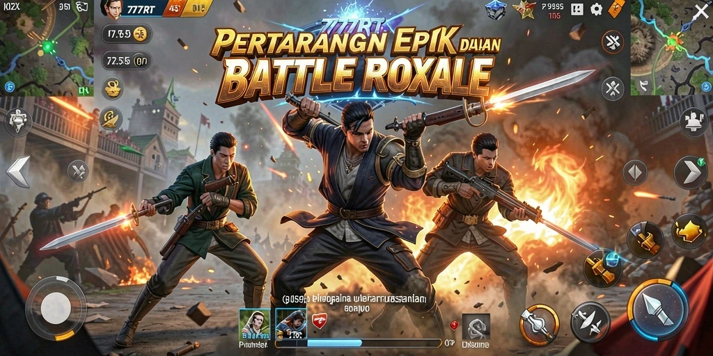 Screenshot gameplay Battle Royale mendebarkan di 777RT.