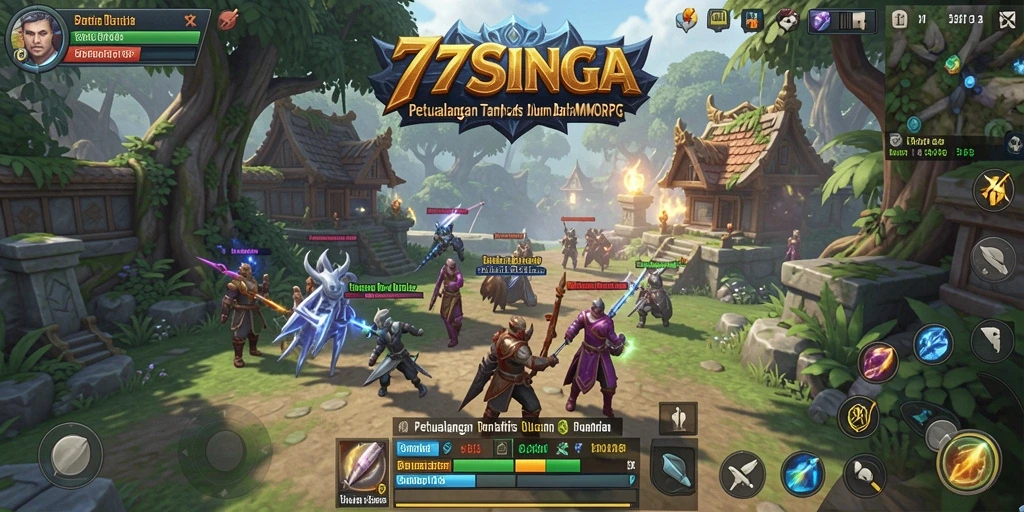 Screenshot gameplay menampilkan aksi petualangan dalam <strong>77SINGA</strong> di dunia fantasi.