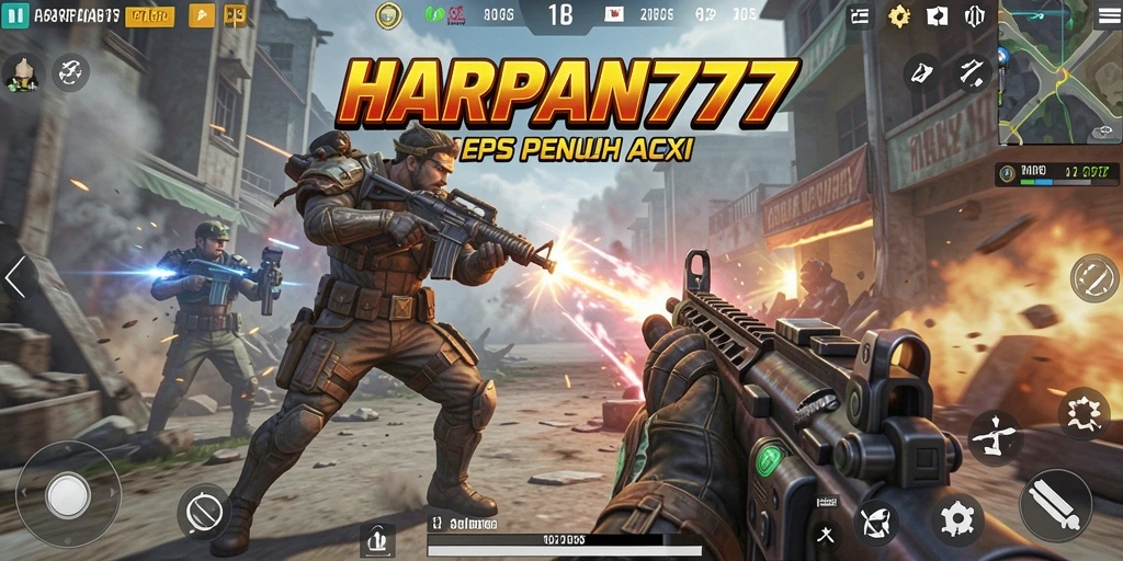 Screenshot gameplay HARAPAN777 dengan aksi tembak-menembak yang intens.