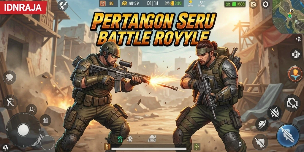Gameplay intens di IDNRAJA menampilkan pertempuran seru Battle Royale.