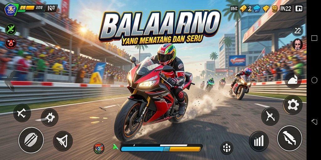 Tampilan menarik dari balapan motor di IN22 dengan detail yang memukau.