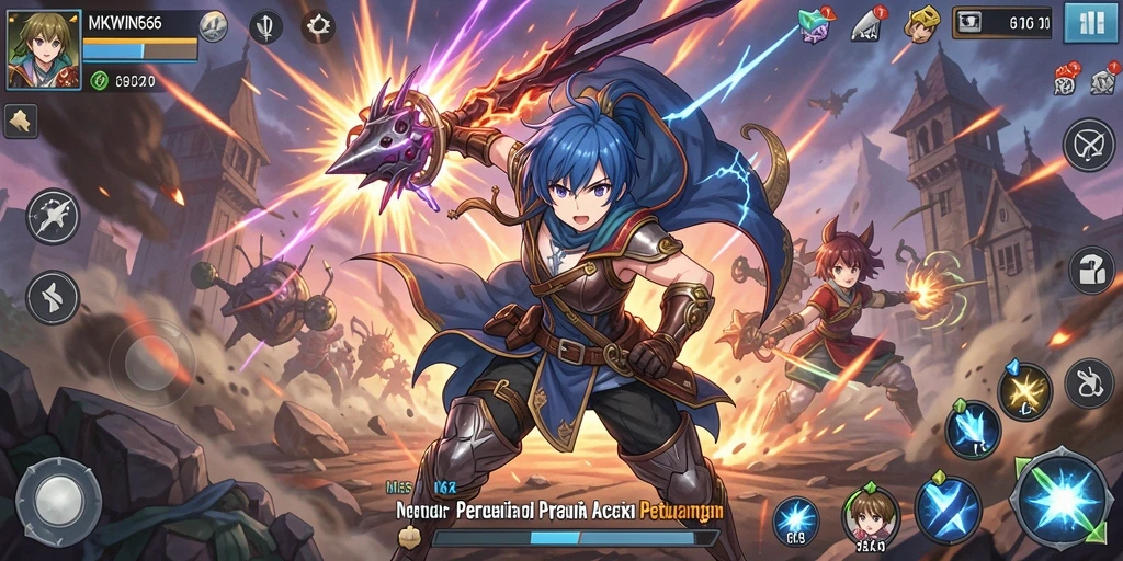 Screenshot gameplay <strong>MKWIN666</strong> menampilkan aksi karakter Anime terlibat dalam pertarungan epik.