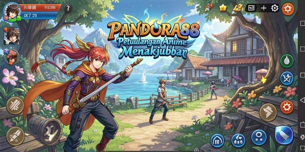 Screenshot utama PANDORA88 menampilkan pertarungan karakter anime di dunia magis.