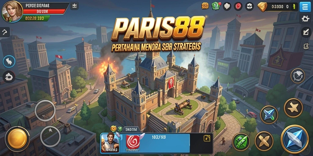 Tampilan gameplay menakjubkan yang menunjukkan menara unik dan musuh yang menyerang.