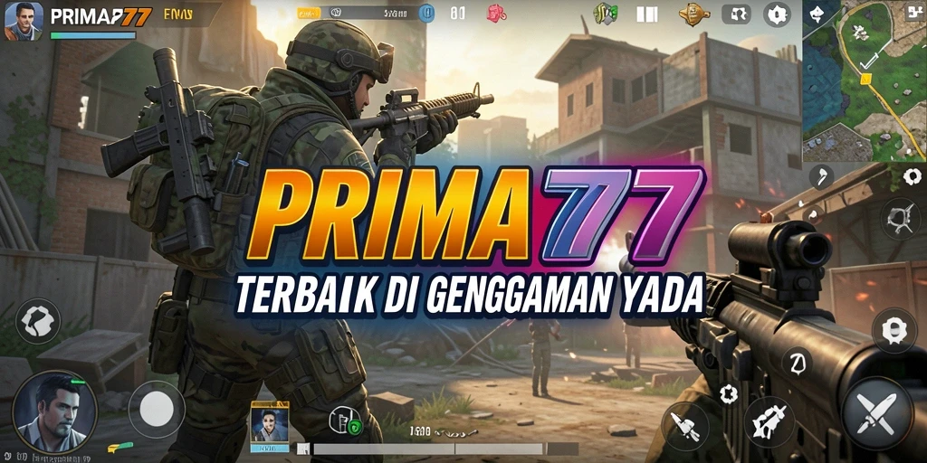 Tampilan gameplay <strong>PRIMA77</strong> saat beraksi di medan perang FPS.