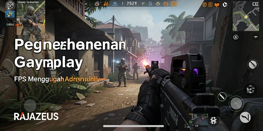 Tangkapan layar utama RAJAZEUS menunjukkan aksi menegangkan dalam gameplay FPS.