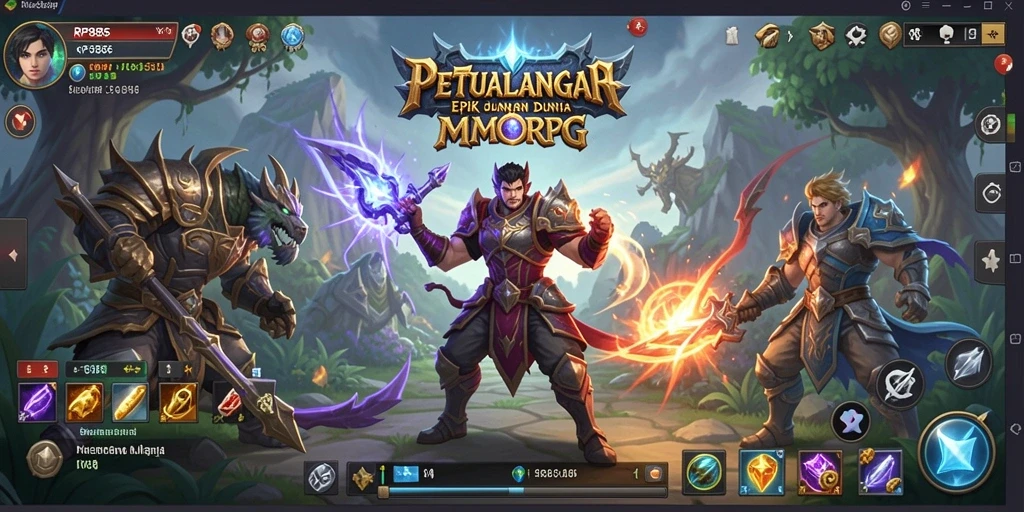 Tangkapan layar utama RP886 menampilkan pertempuran seru dalam dunia MMORPG.