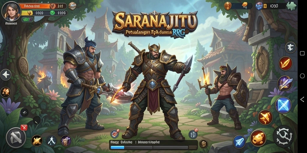 Tangkapan layar gameplay SARANAJITU menampilkan pertarungan epik dalam dunia RPG.
