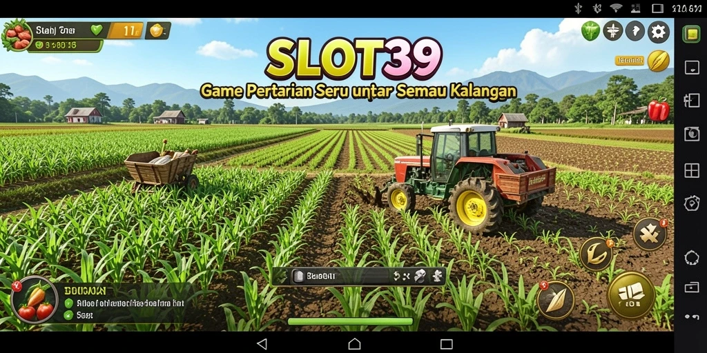 Tampilan gameplay SLOT39 dengan suasana pertanian yang cerah dan interaktif.