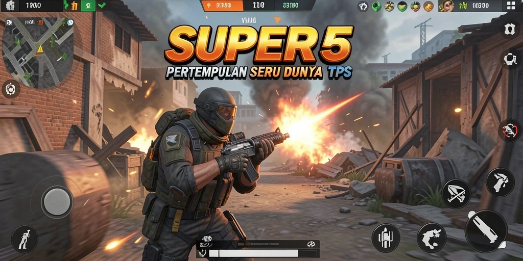 Tampilan intens gameplay SUPER5 dengan aksi tembak-menembak.