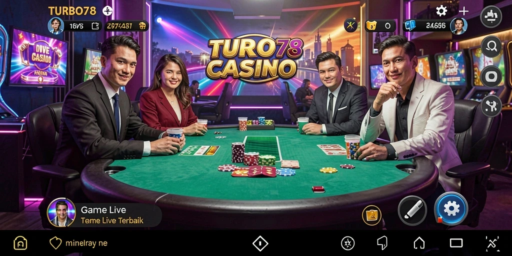 Screenshot TURBO78 menampilkan dealer profesional dan gameplay Live Casino yang menarik.
