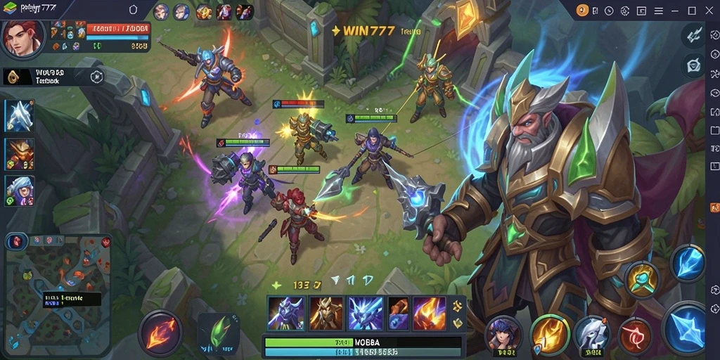 Tampilan gameplay seru dari WIN777 dengan aksi MOBA yang mendebarkan.