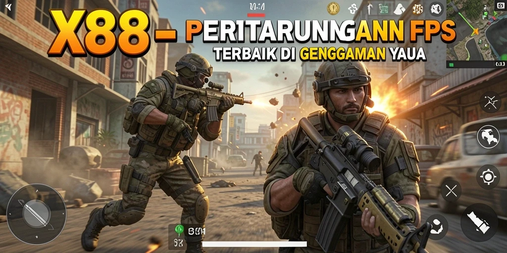 Gameplay X88 yang mendebarkan dengan aksi tembak-menembak intens.
