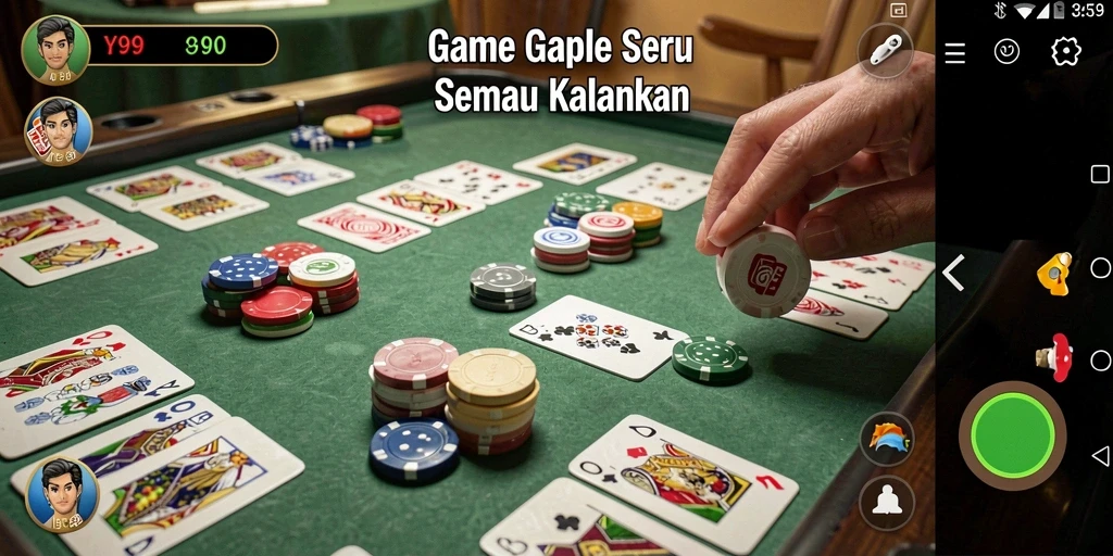 Screenshot gameplay Y89 menampilkan suasana seru permainan Gaple.